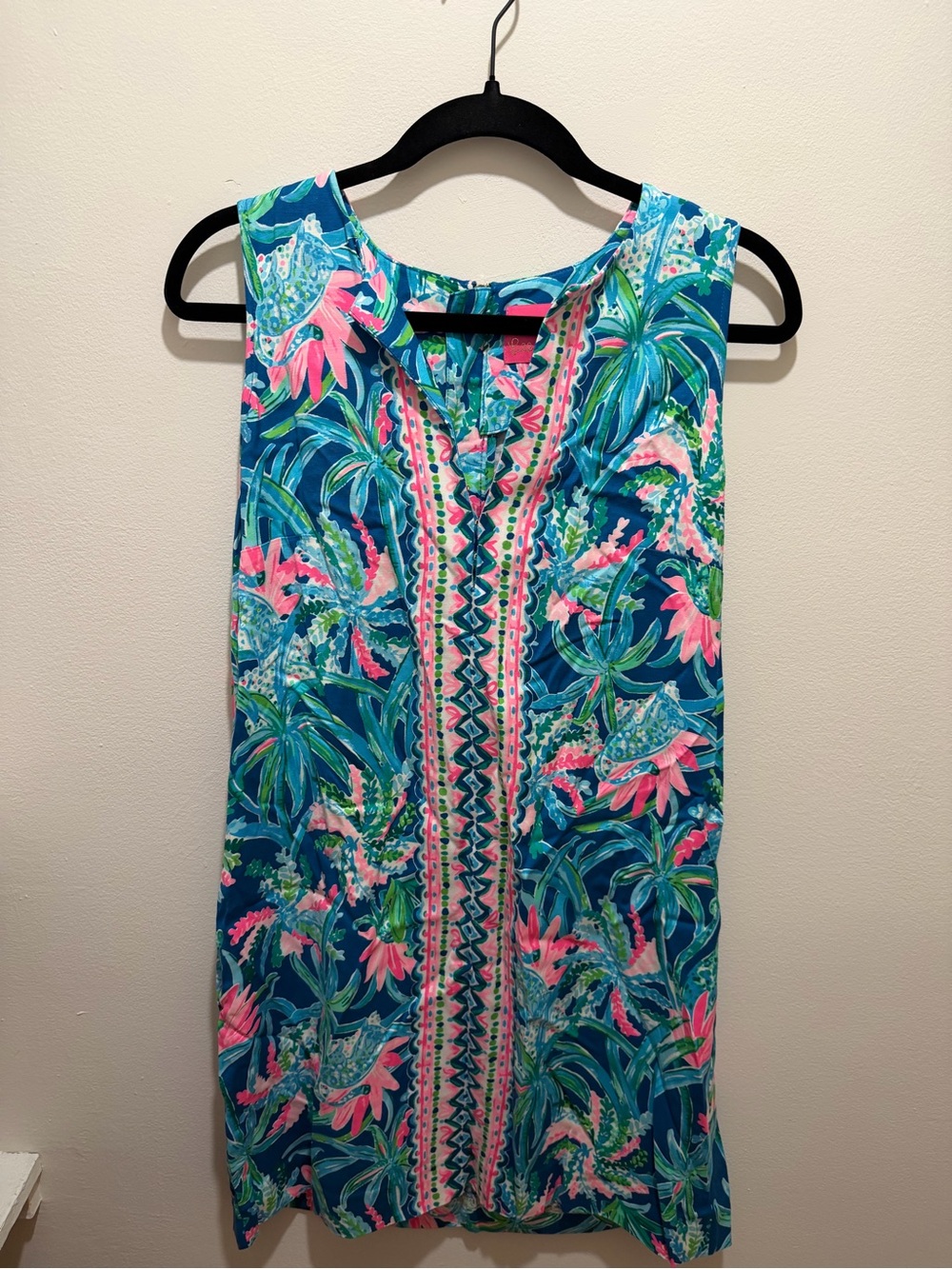 Lilly Pulitzer Teal Tropical Shift Dress with Pink Accents